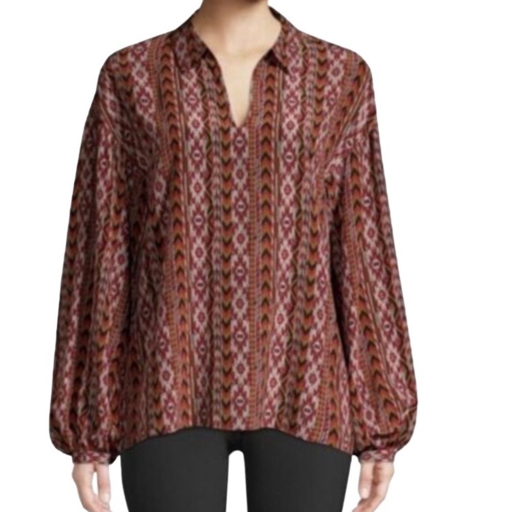 Lafayette 148 New York Silk Southwestern Print Blouse Top Size Small